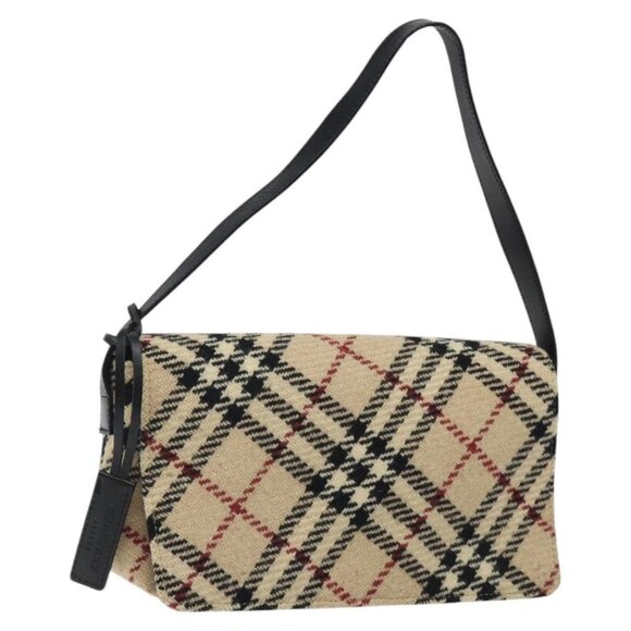 BURBERRY Nova Check Shoulder Bag Wool Beige Gold Auth 120462